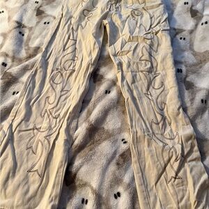 Beige Pants with Embroidered Design